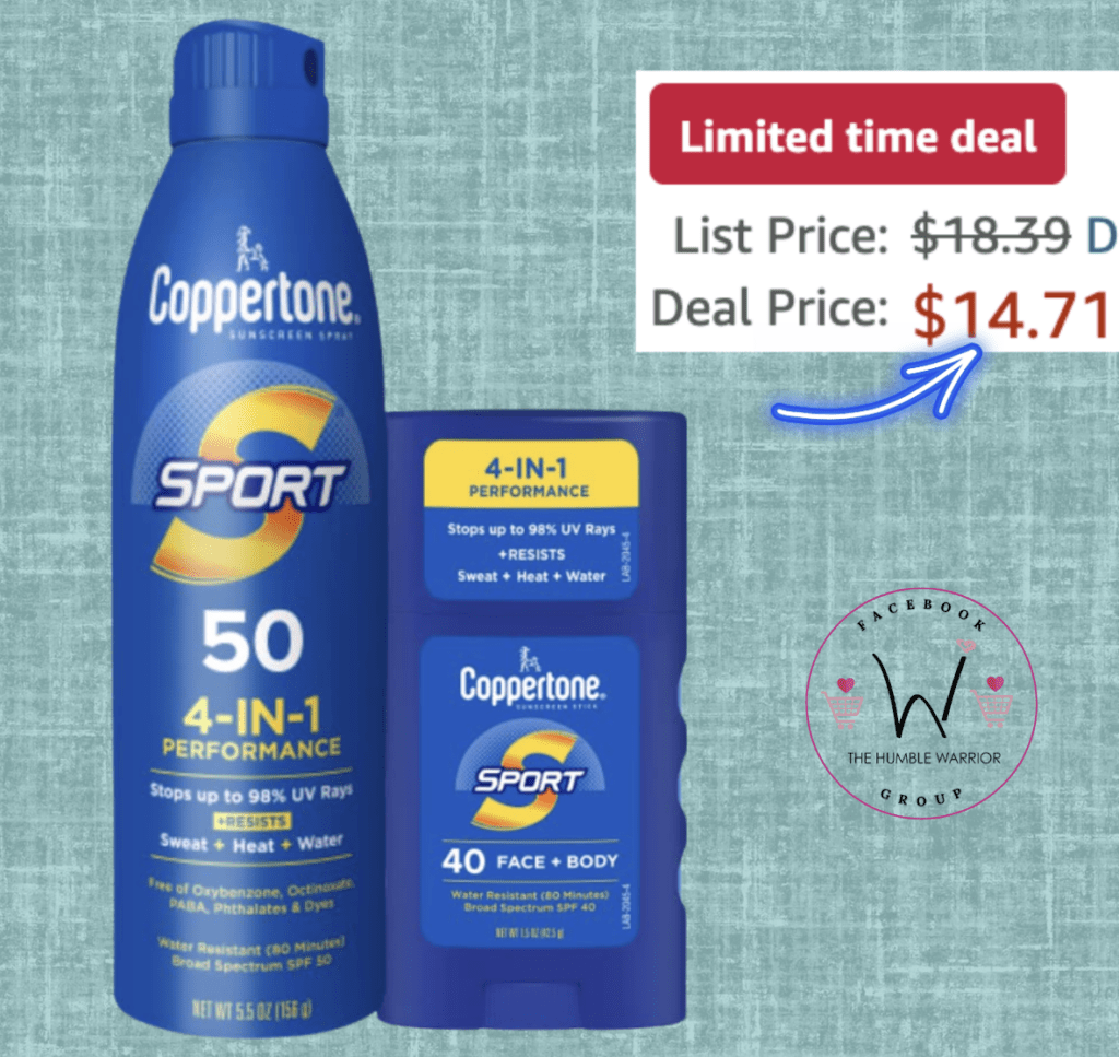 Coppertone Sport Sunscreen Spray SPF 50 and Coppertone Sport Sunscreen Stick!